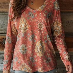 Oversized Red/Orange LongSleeve Women's Top size M